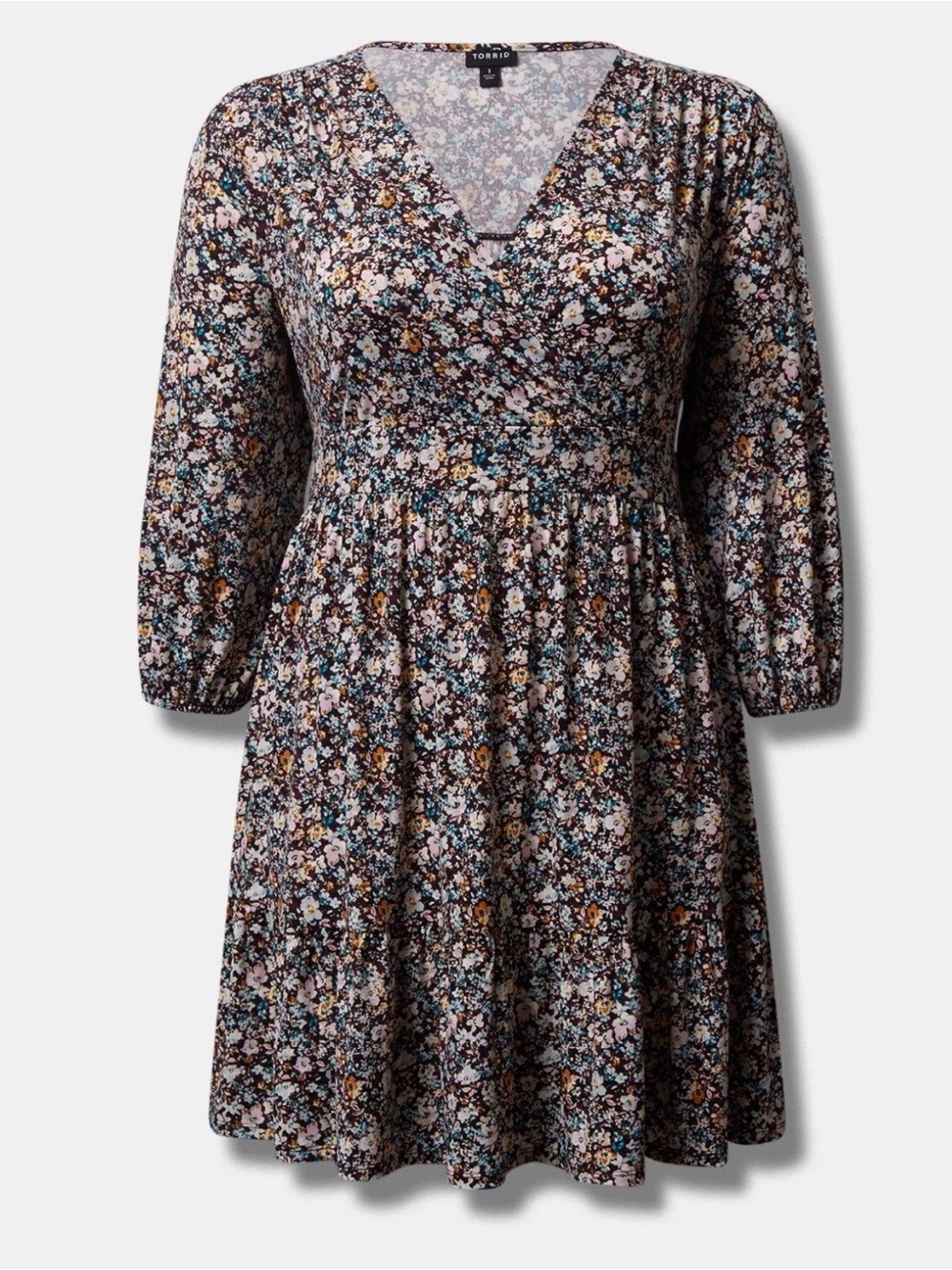 Torrid Mini Studio Knit Surplice Tiered Dress Size 2 2X Multicolor Floral Print - Picture 12 of 12